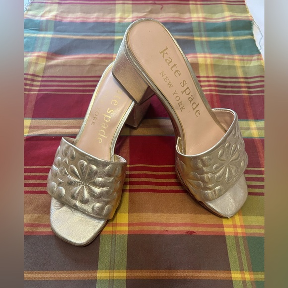 kate spade Shoes - Kate Spade gold slip in leather sandals sz 5B